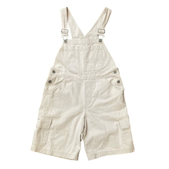 Gap Kids Y2K Beige Ivory Offwhite Cotton Overalls Shortalls XL Beach Vacation Co - Picture 1 of 6